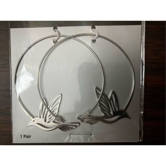Bougie Boutique Jewelry - Silver Hoop Earrings With Bird Jewelry
